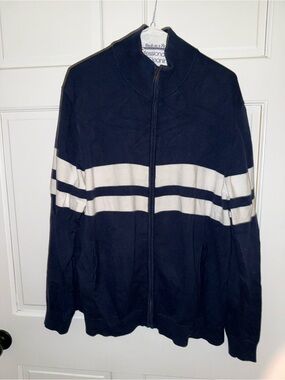 Amazon Essentials Navy Full-Zip Sweater with White Stripe Bands